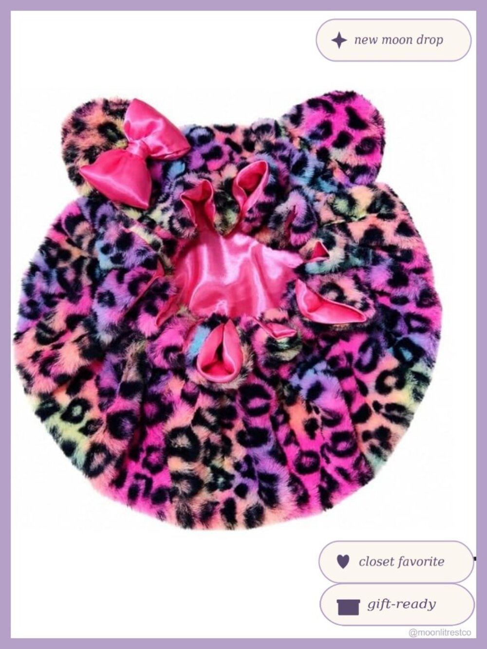Satin Lined Plush Animal Ear Sleep Bonnet for Curly Braided Natural Hair